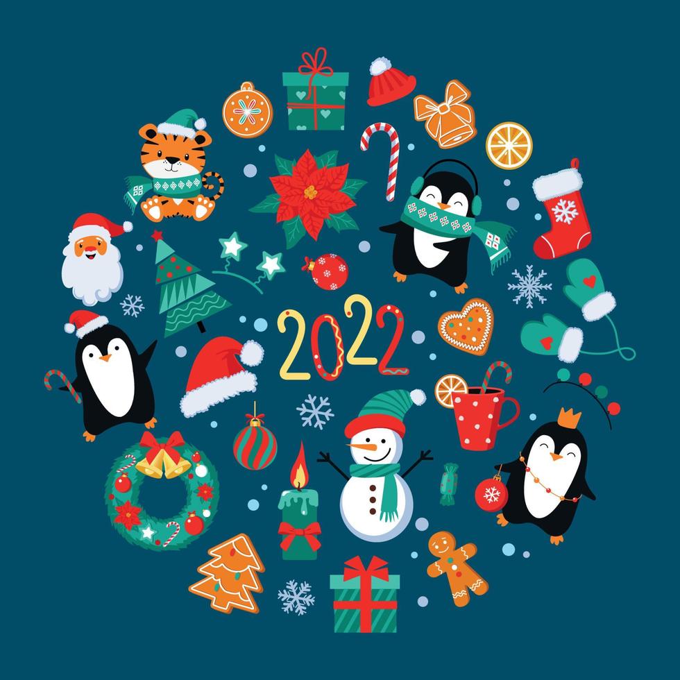 Christmas elements. Color vector elements. Illustration for happy new year decor.