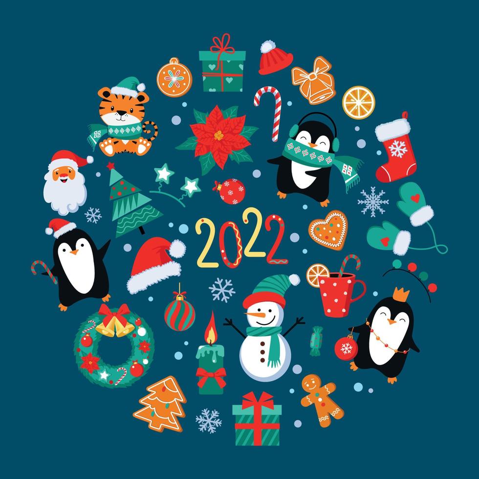 Christmas elements. Color vector elements. Illustration for happy new year decor.