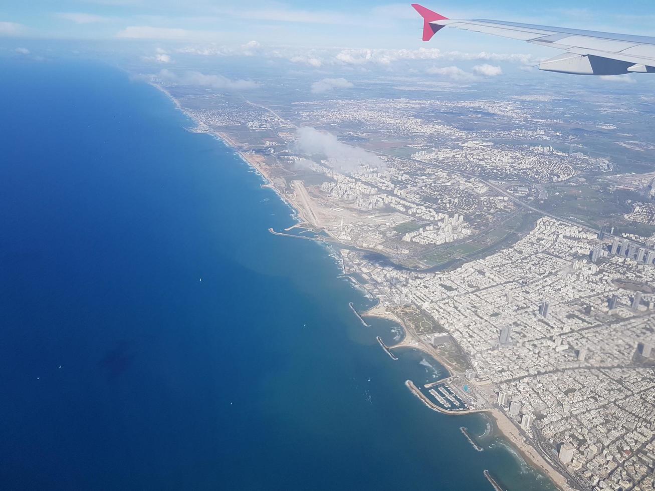 Aerial view of Tel Aviv, Israel skyline. Clicked from flight. photo