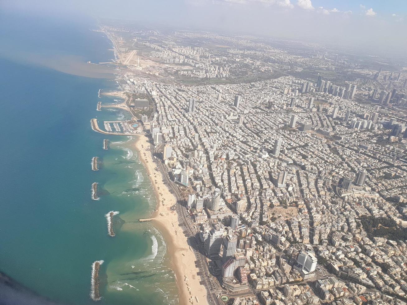 Aerial view of Tel Aviv, Israel skyline. Clicked from flight. photo