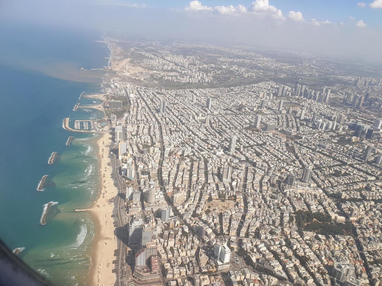 Aerial view of Tel Aviv, Israel skyline. Clicked from flight. photo