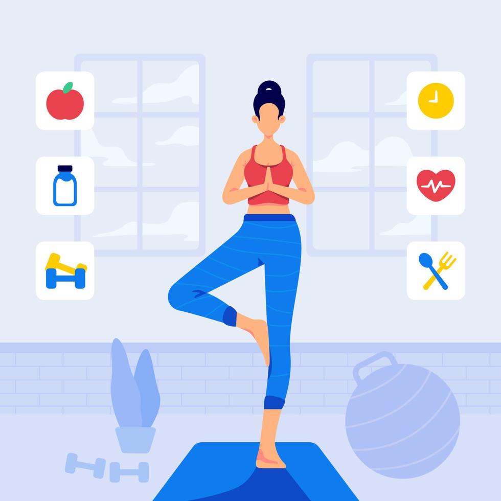 mujer practica yoga para la resolución de año nuevo vector