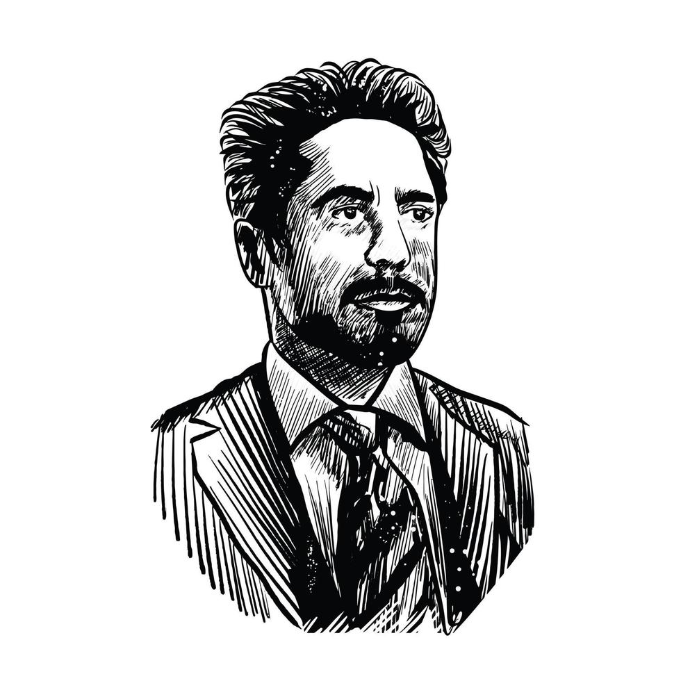 tony stark black white potrait illustration, east java, surakarta, november 15, 2021 vector