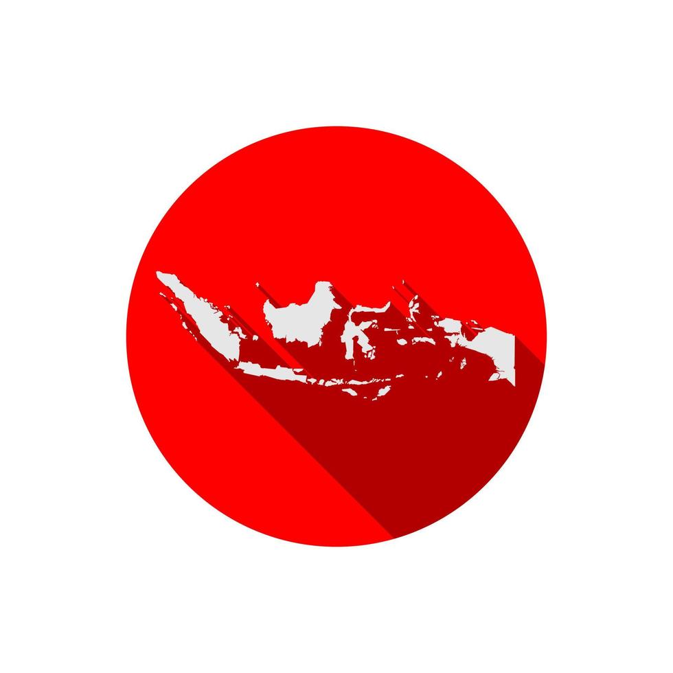 Map of Indonesia on red circle with long shadow vector