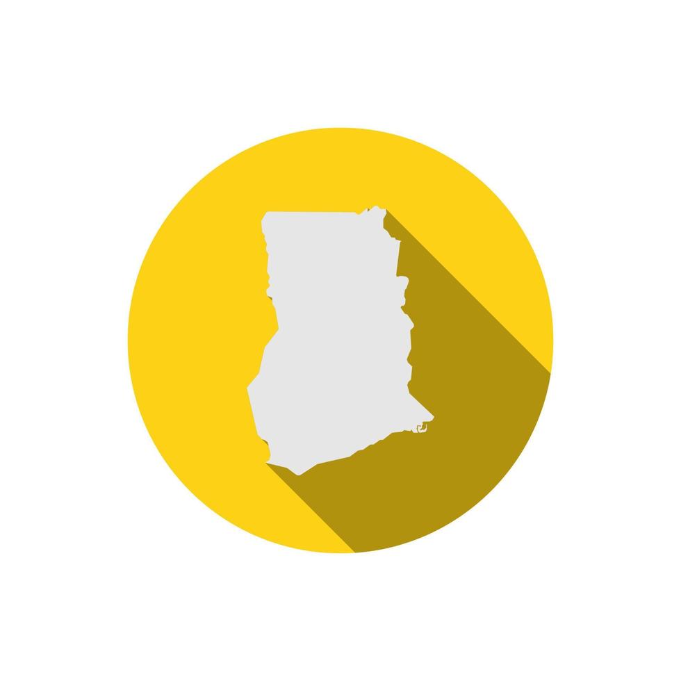 Map of Ghana on yellow circle with long shadow vector