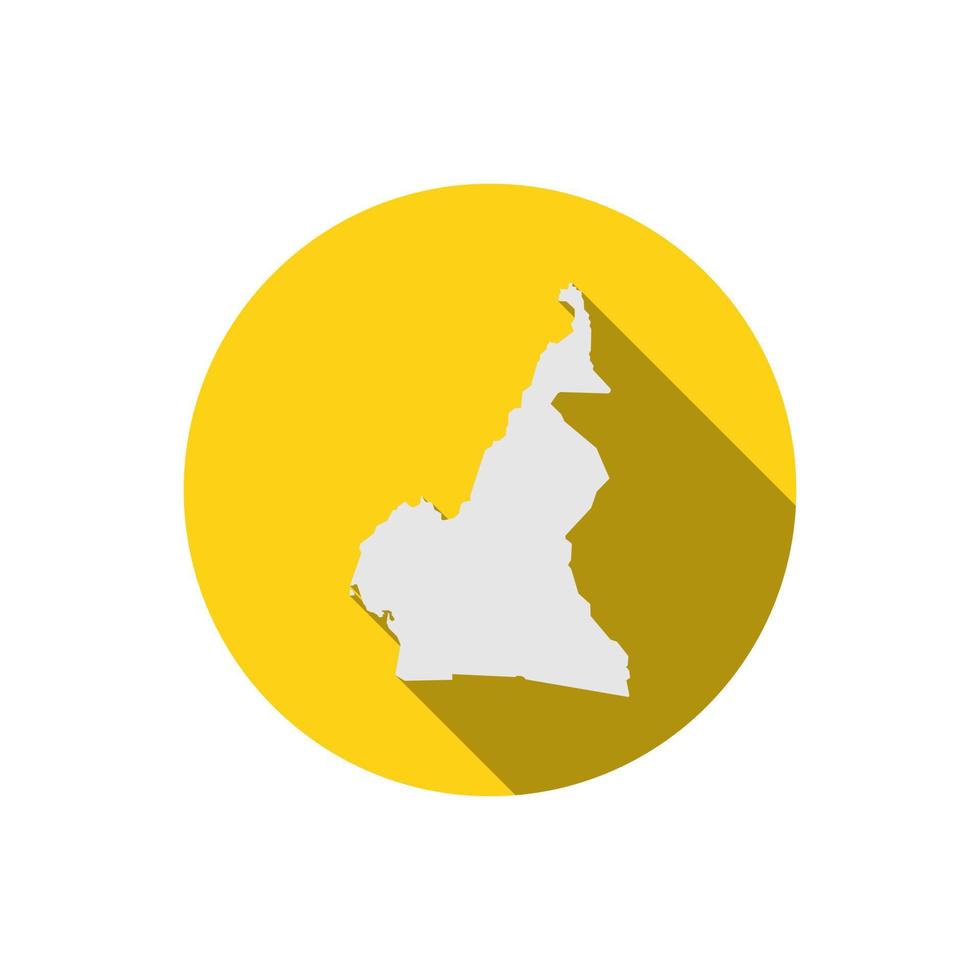 Map of Cameroon on yellow circle with long shadow vector