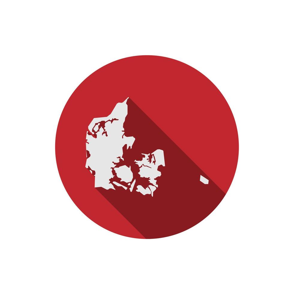 Map of Denmark. Silhouette isolated on Red circle with long shadow vector