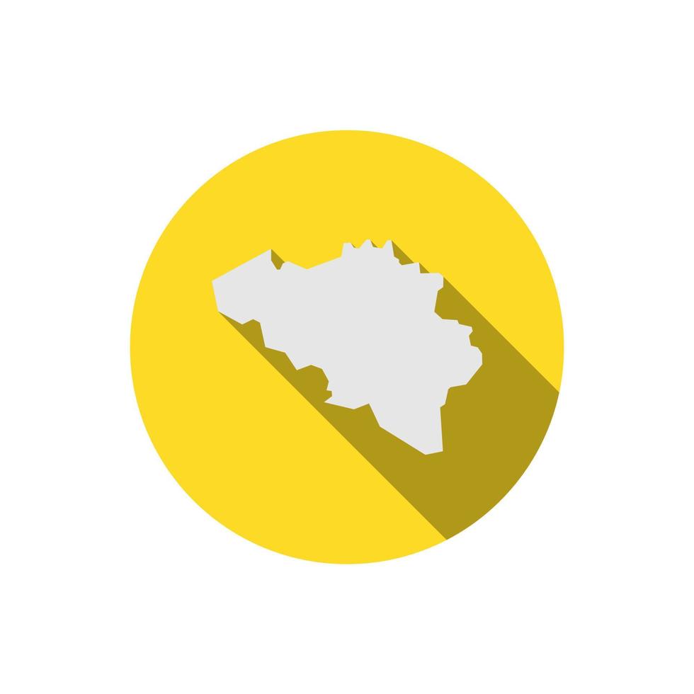 Mapa de Bélgica en un círculo amarillo con una larga sombra vector