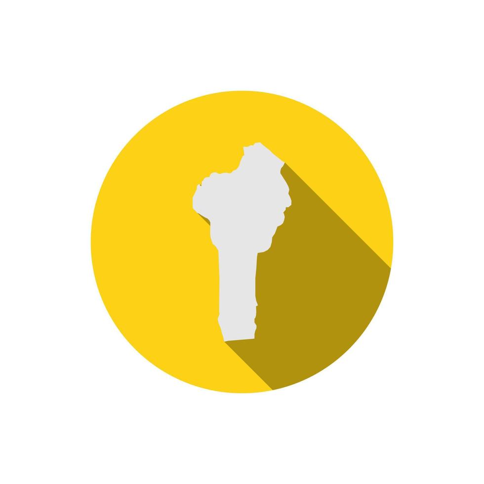 Map of Benin on yellow circle with long shadow vector