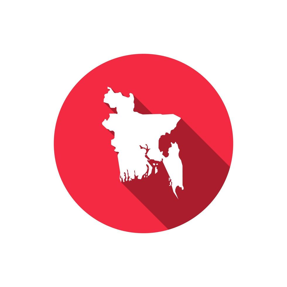 Map of Bangladesh on red circle with long shadow vector