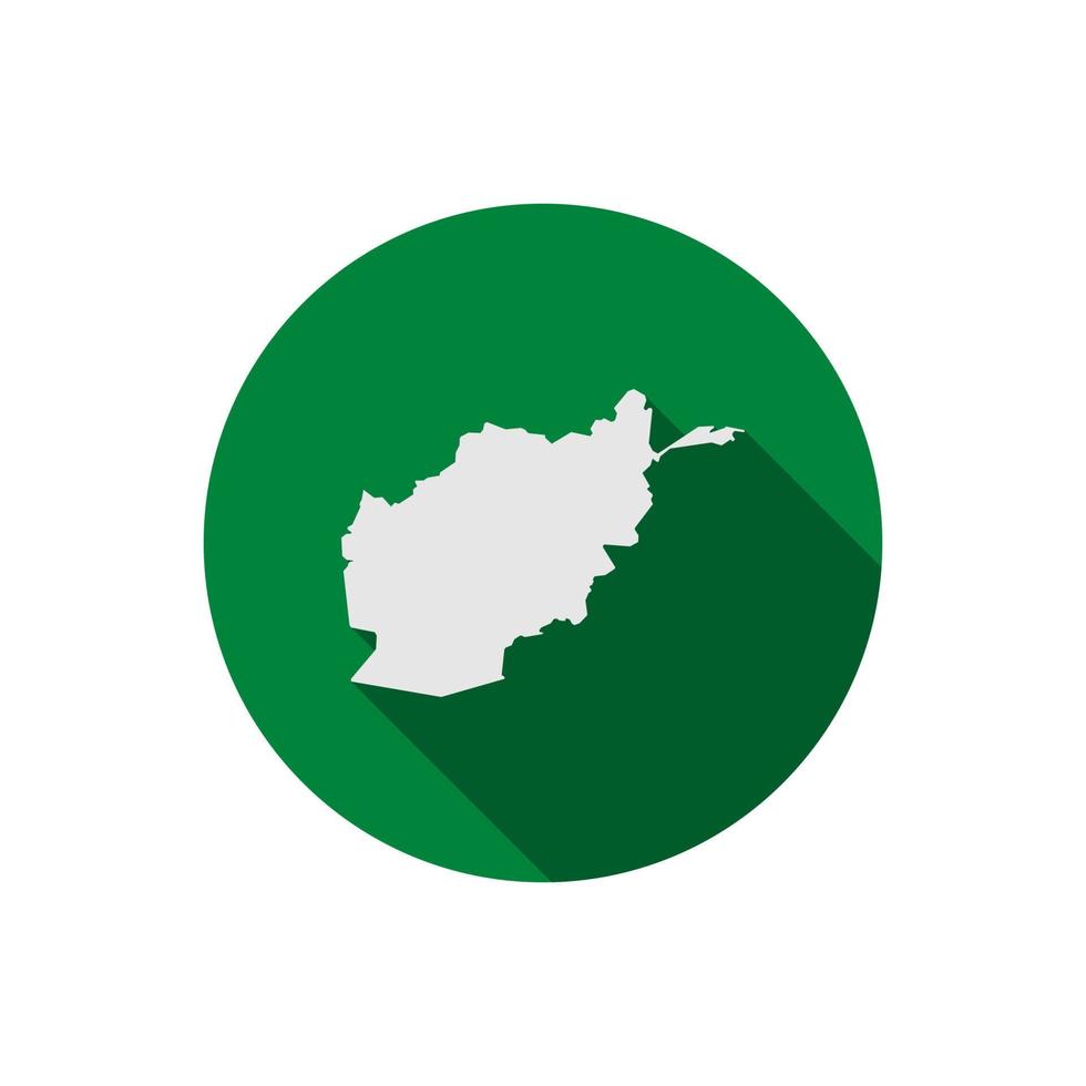 Map of Afghanistan on green circle with long shadow vector