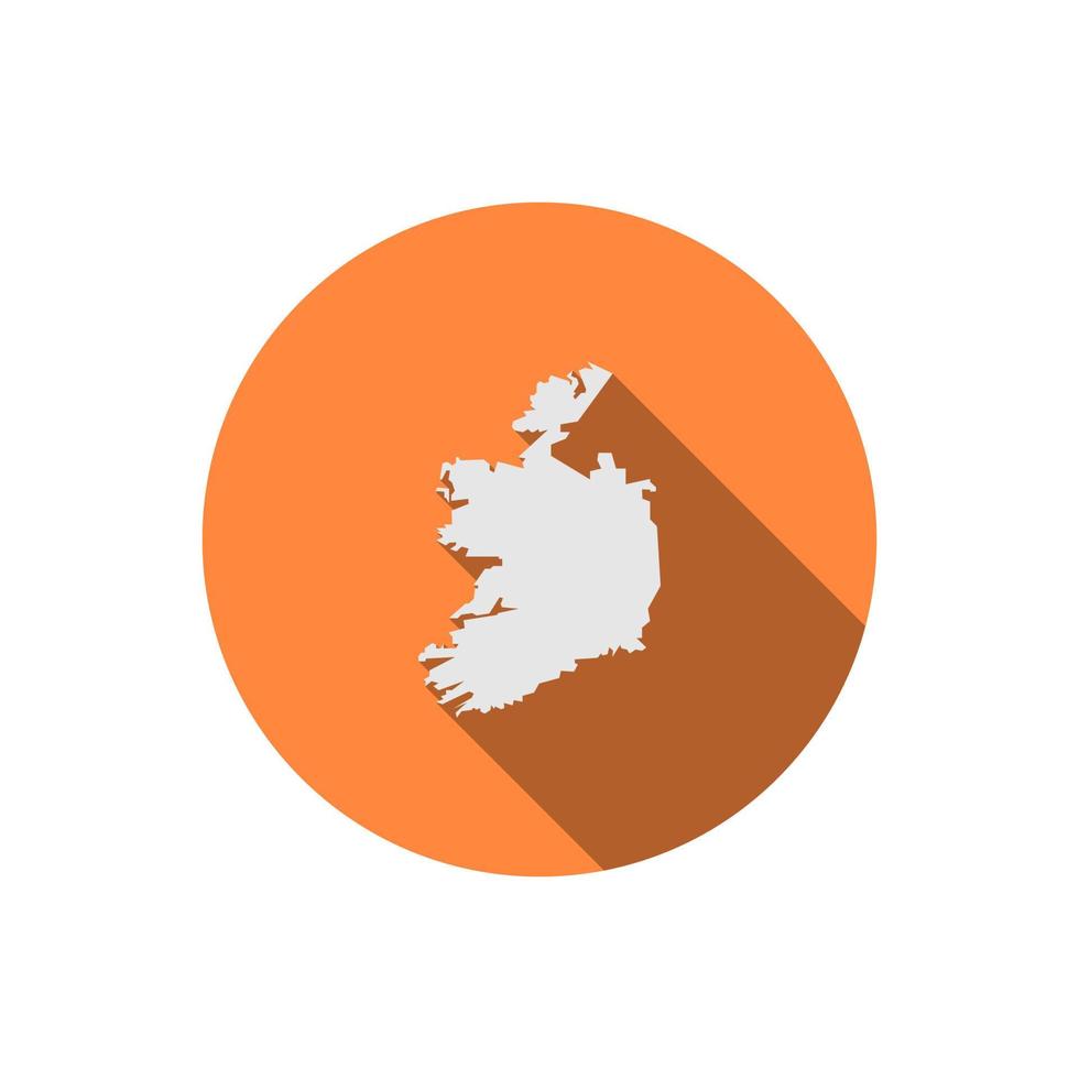 Mapa de Irlanda en un círculo naranja con una larga sombra vector