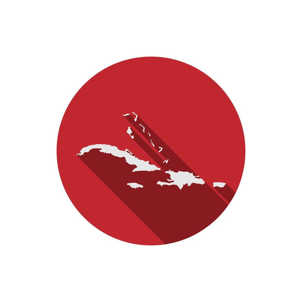 Caribbean map on red circle with long shadow vector