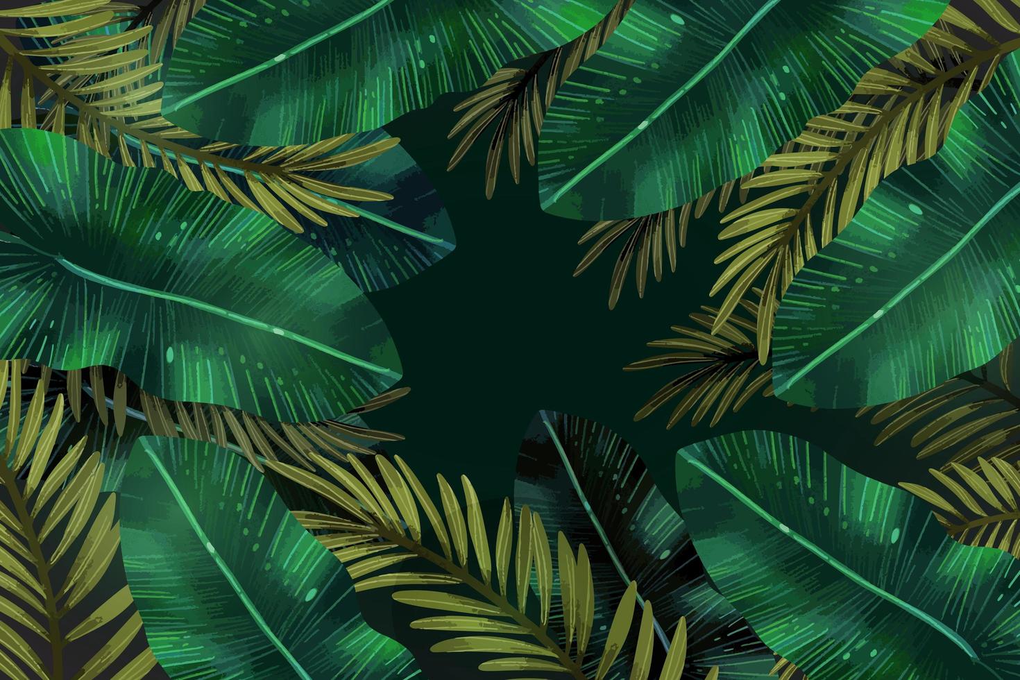 abstract dark green tropical leaves botanical pattern on dark black. photo