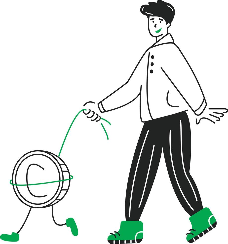 Man walking around with a coin vector