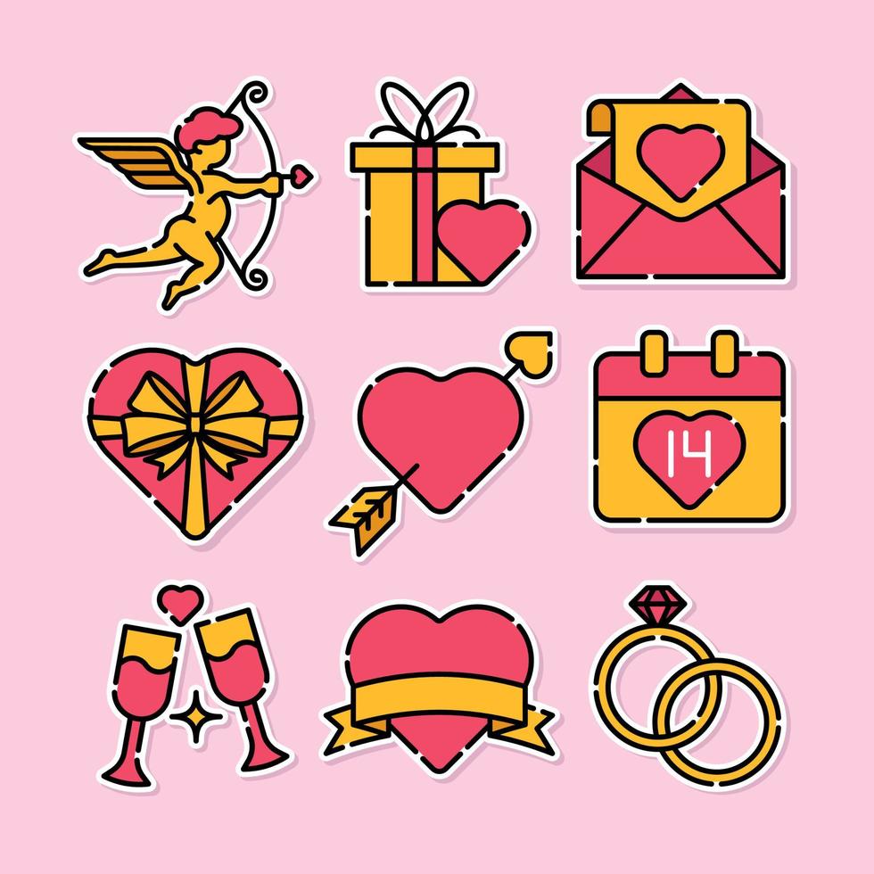 diseño plano de iconos de eventos de san valentín vector