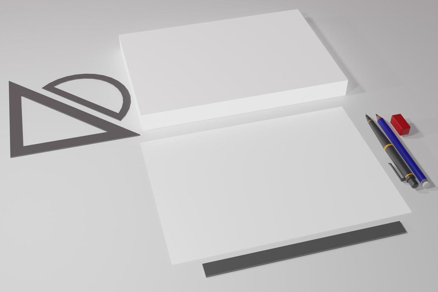 3D Rendering Blank paper and stack of paper Background For Mock Up and Advertisement, White, Silver and Brown Colors photo