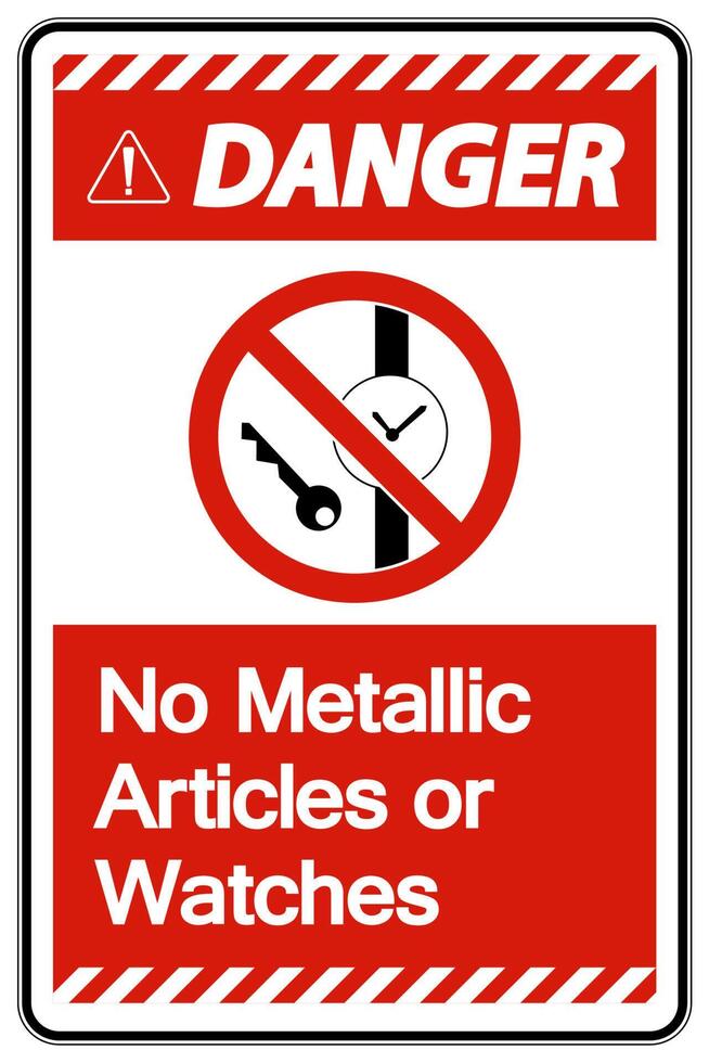 Caution No Metallic Articles Or Watches Symbol Sign On White Background vector