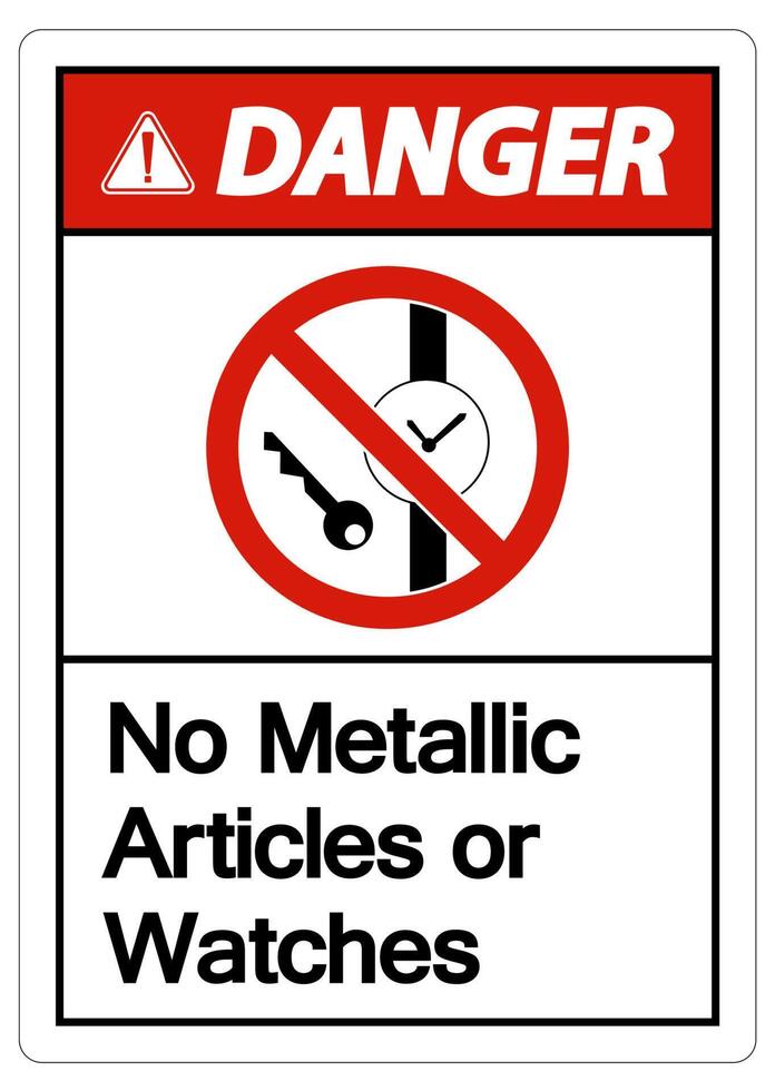 Caution No Metallic Articles Or Watches Symbol Sign On White Background vector