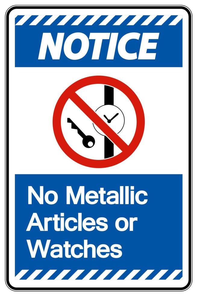 Caution No Metallic Articles Or Watches Symbol Sign On White Background vector