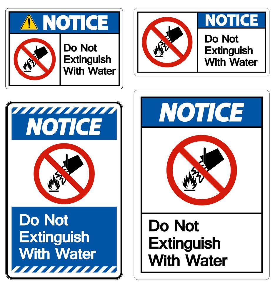 precaución no apagar con símbolo de agua vector