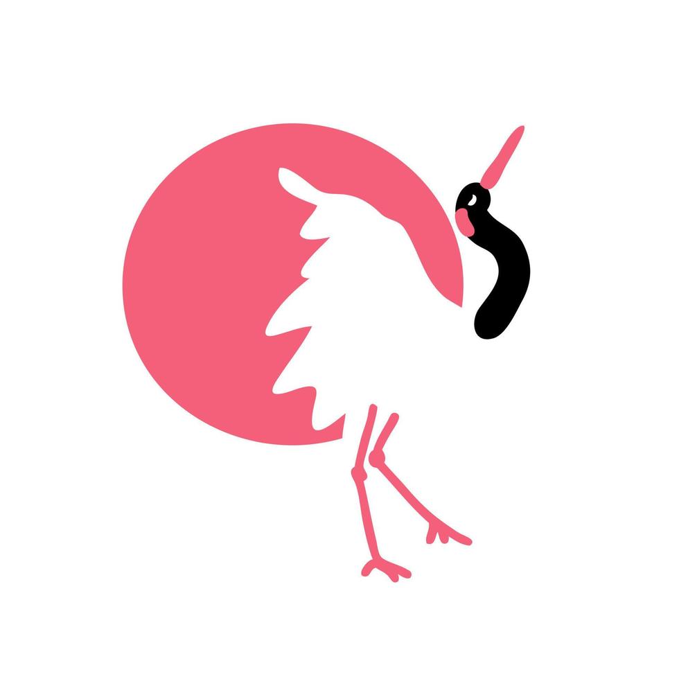 Hand drawn red crowned crane and sun. vector