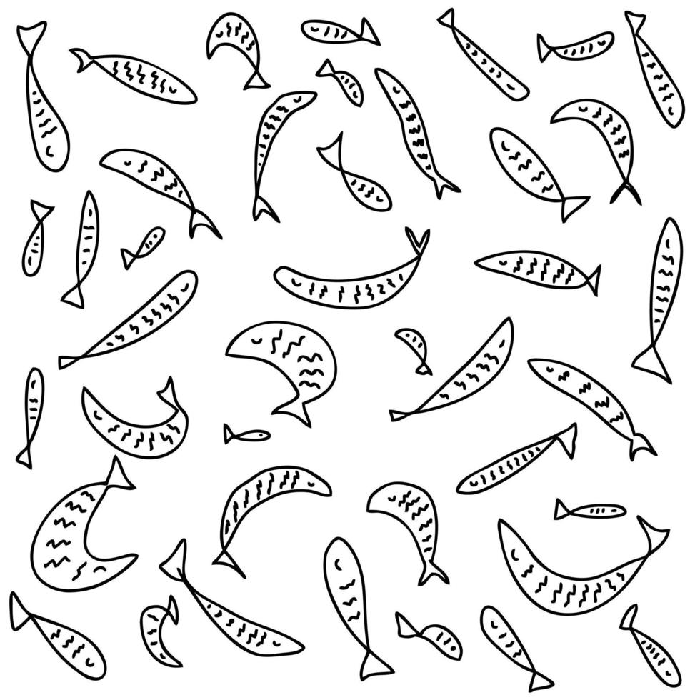 colección monocromática de peces dibujados a mano. vector