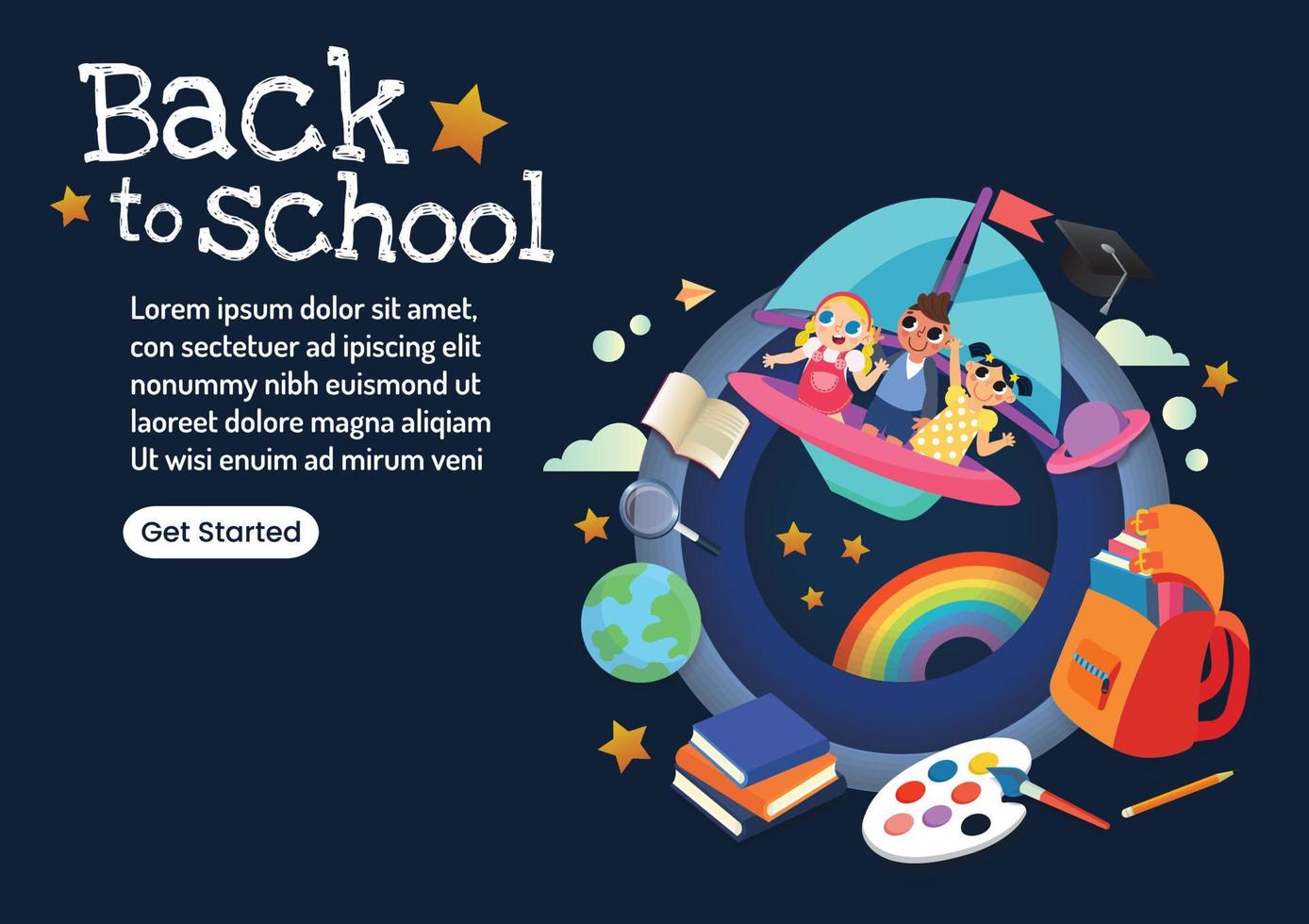 lovely kids character back to school banner design vector