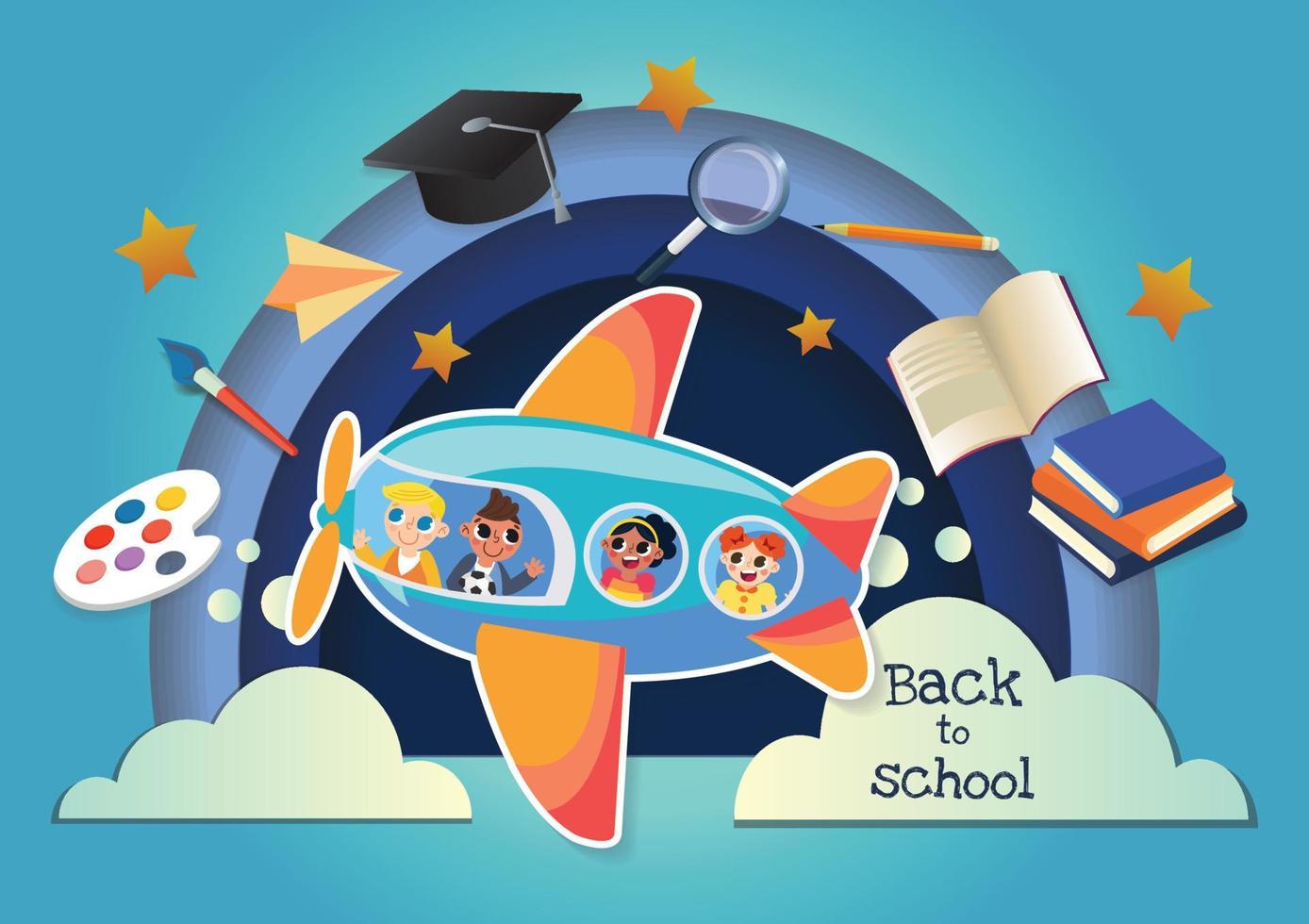 cute kids character and stationery back to school design vector
