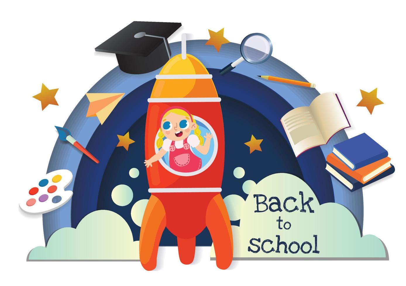 back to school banner cute kids character and stationery design vector