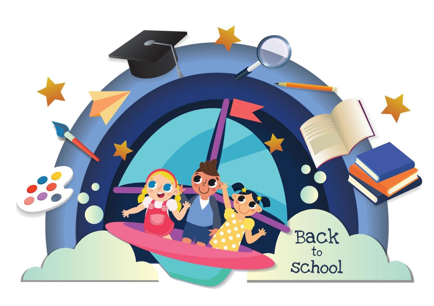 cute kids character back to school art vector