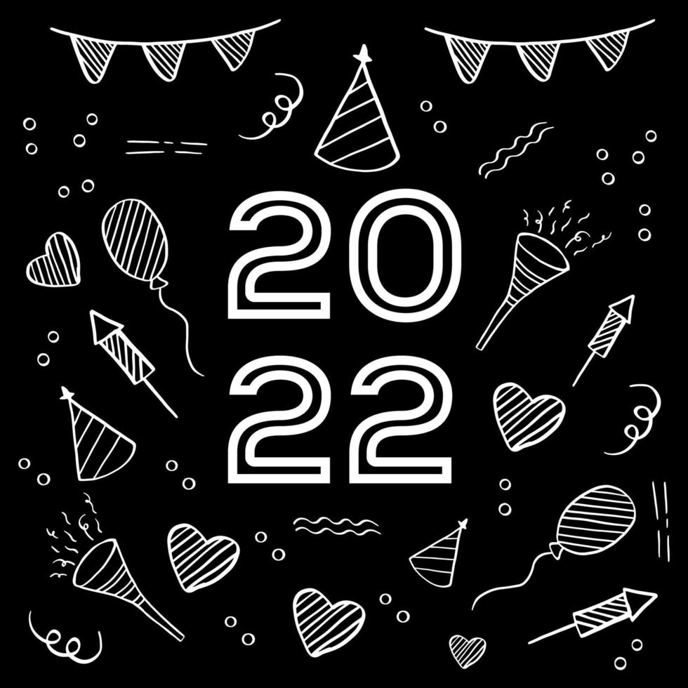happy new year 2022  flat design with ornament hand drawn. vector design 2022