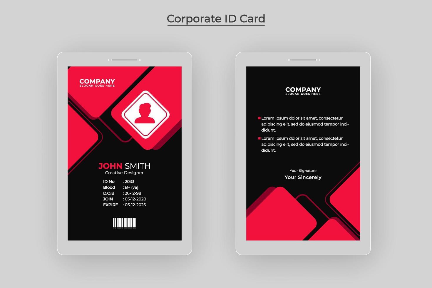 Modern and creative office staff id card design for employee Free download vector