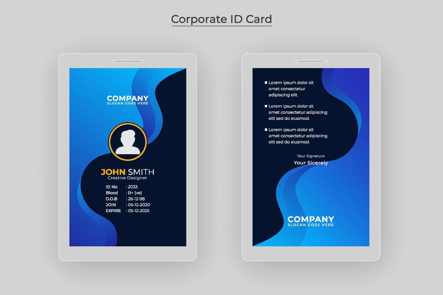 Modern and creative office staff id card design for employee Pro download vector