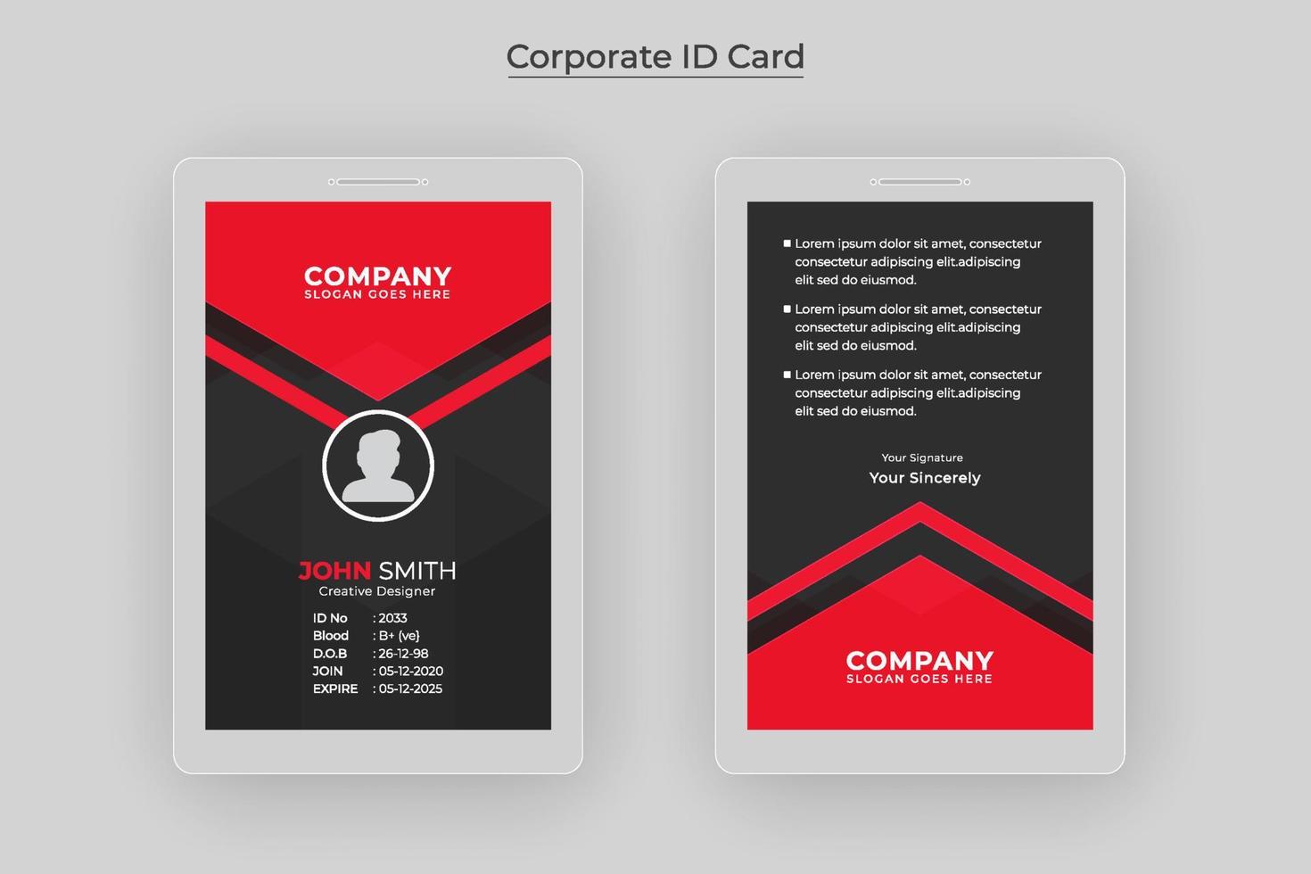 Modern and creative office staff id card design for employee Pro download vector