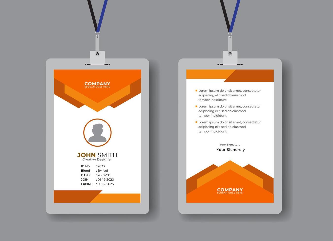 Modern and creative office staff id card design for employee Pro download vector
