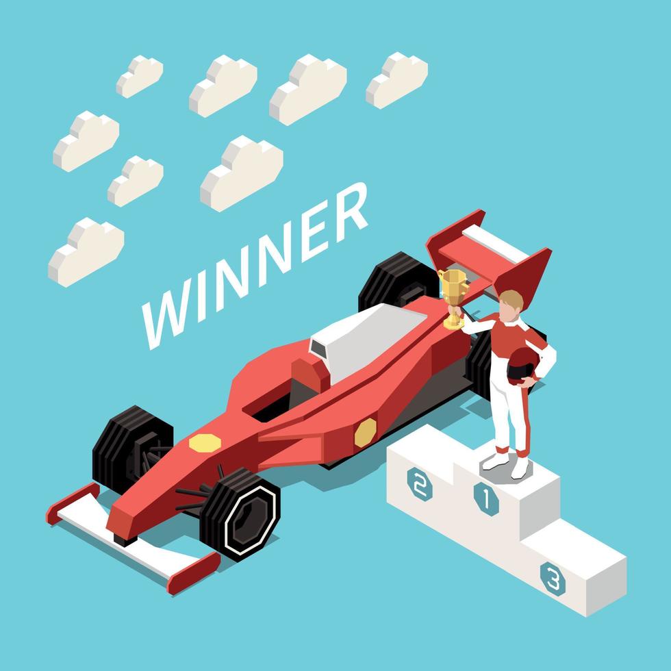 composición del ganador de la carrera de autos vector