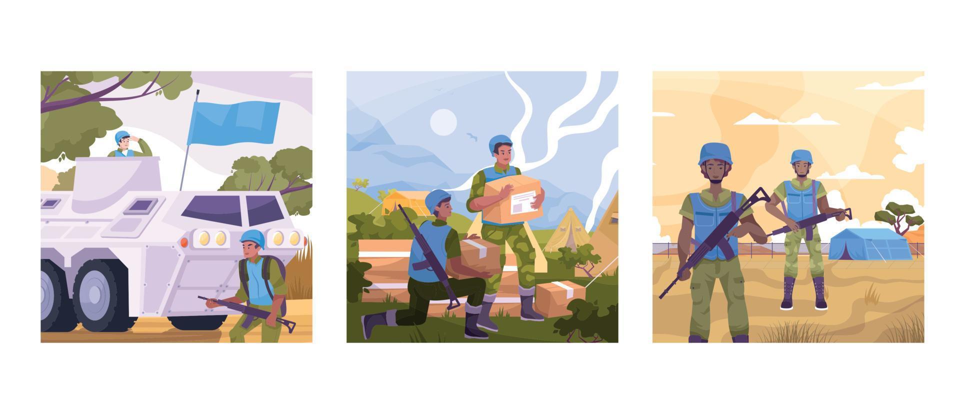 Peacekeepers Colored Flat Icon Set vector