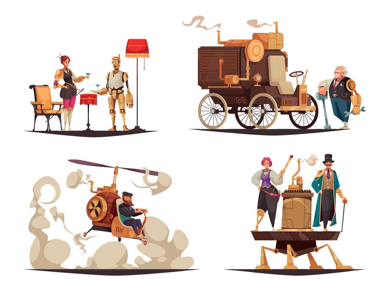 Steampunk Cartoon Compositions vector