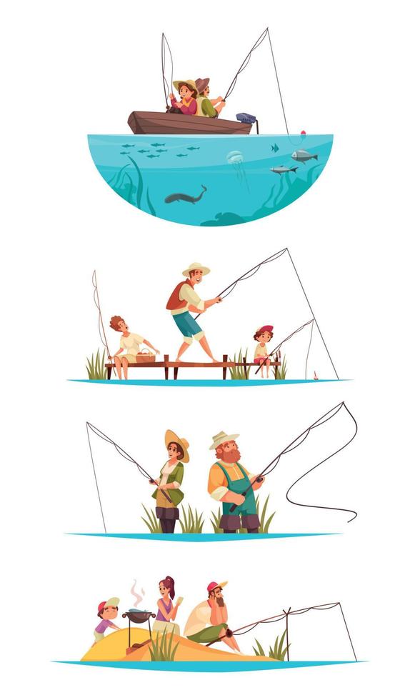 Fishing Cartoon Compositions vector