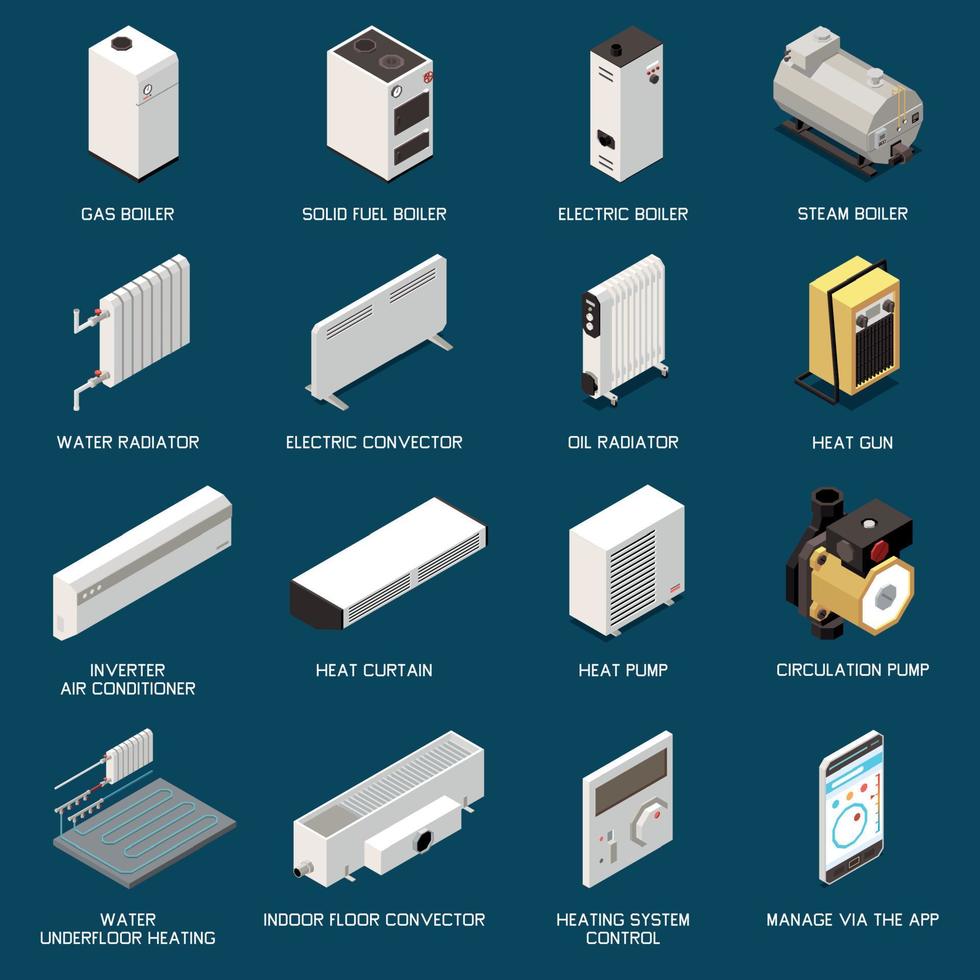 Heating System Isometric Set vector