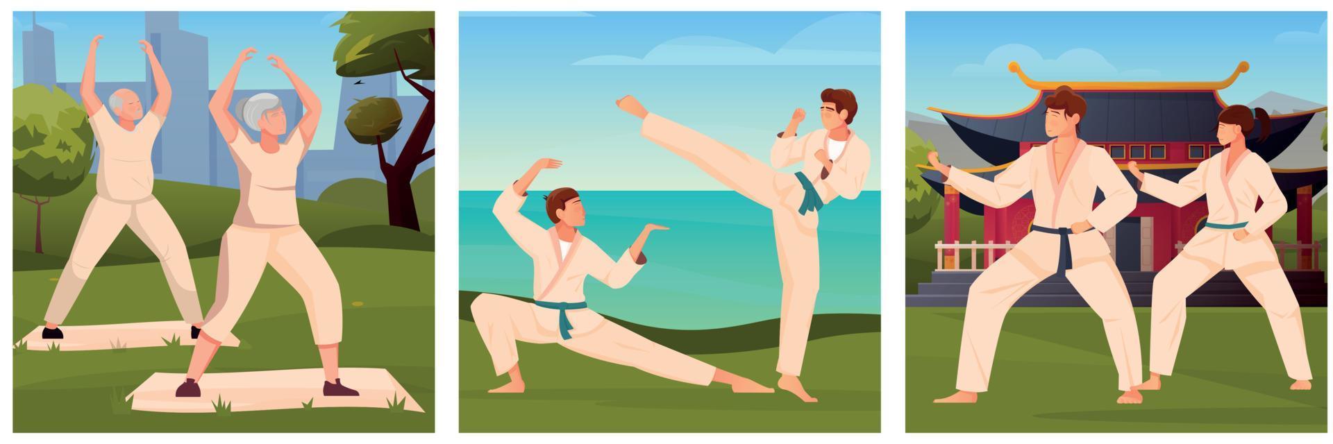 Martial Arts Flat Illustrations vector