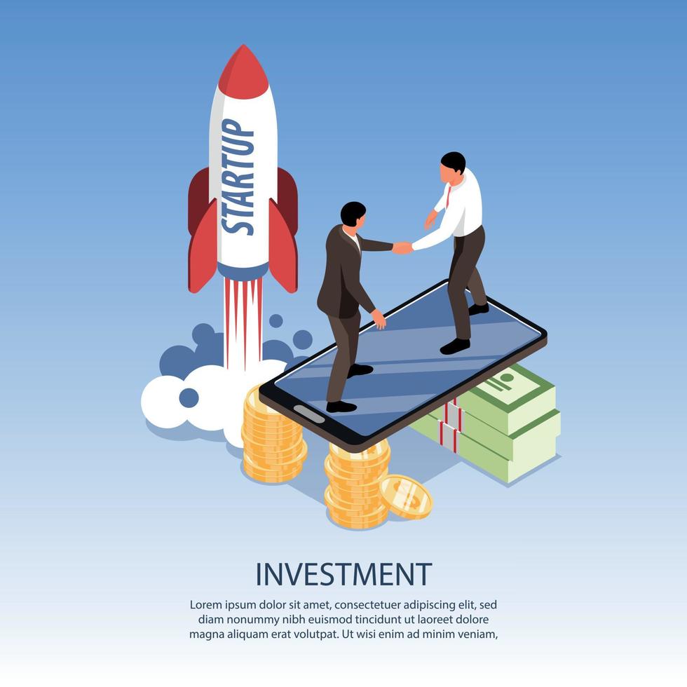 Investment In Startup Isometric Poster vector