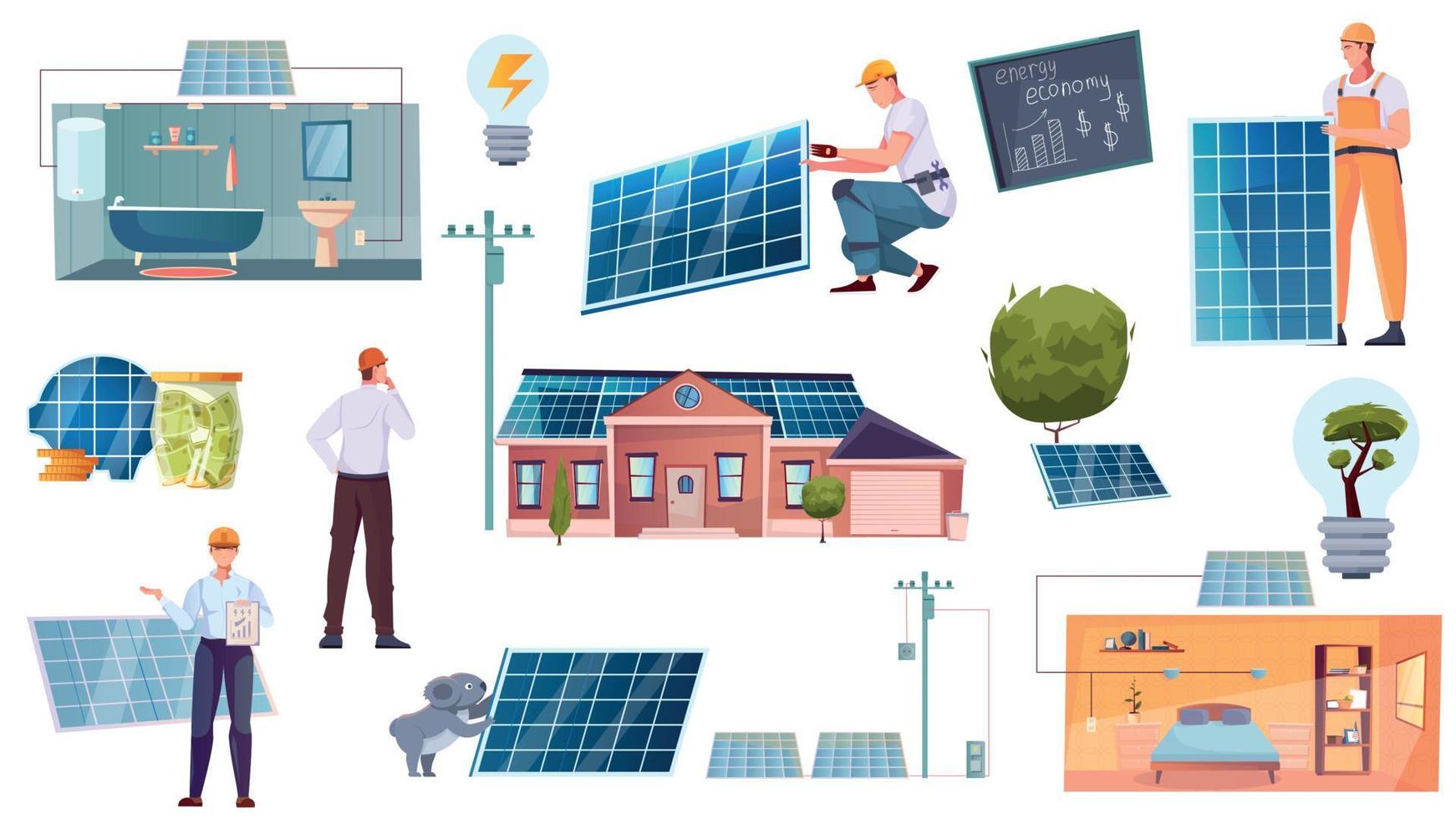 conjunto de iconos planos de energía solar vector