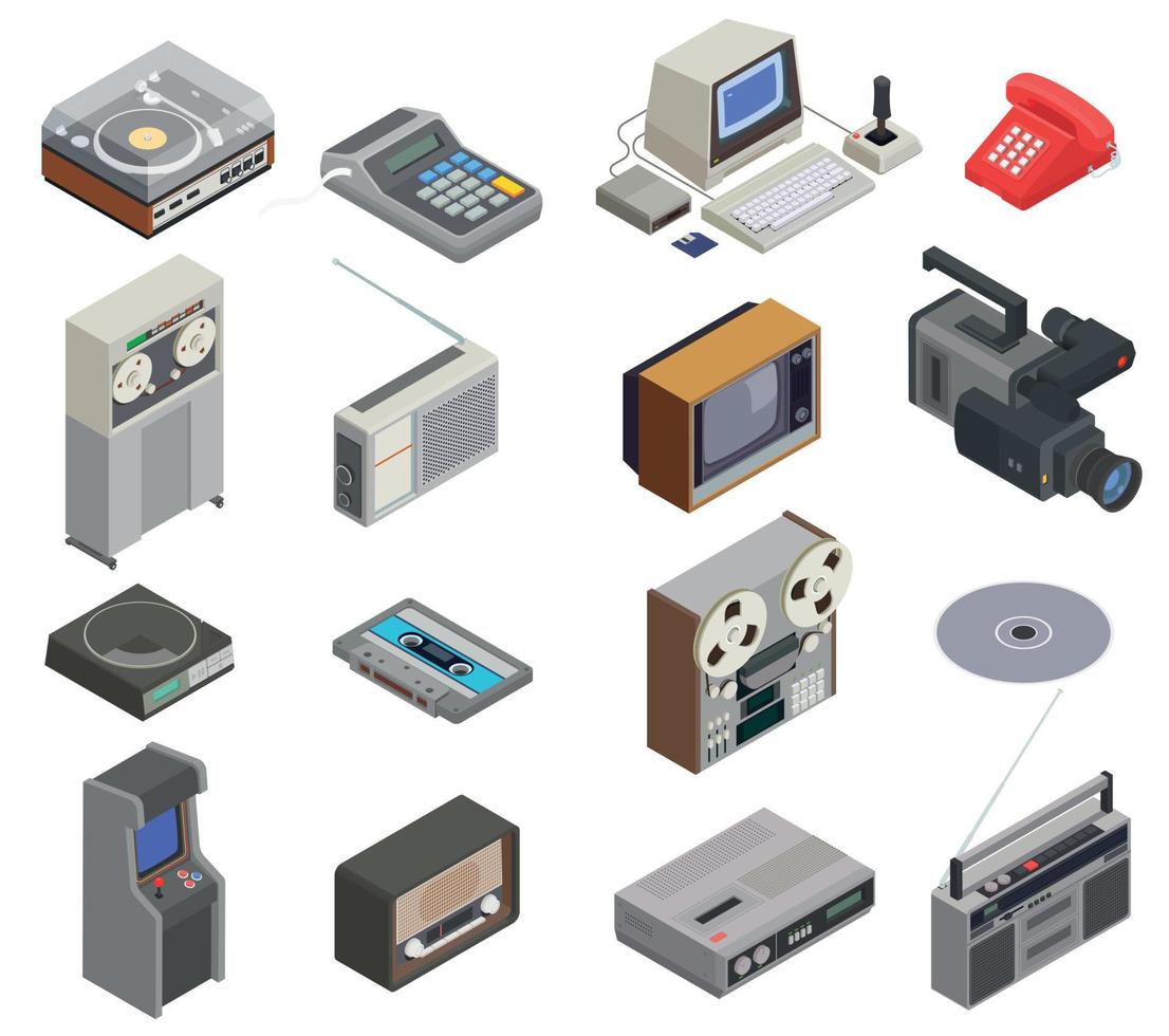 conjunto de iconos de dispositivos retro vector