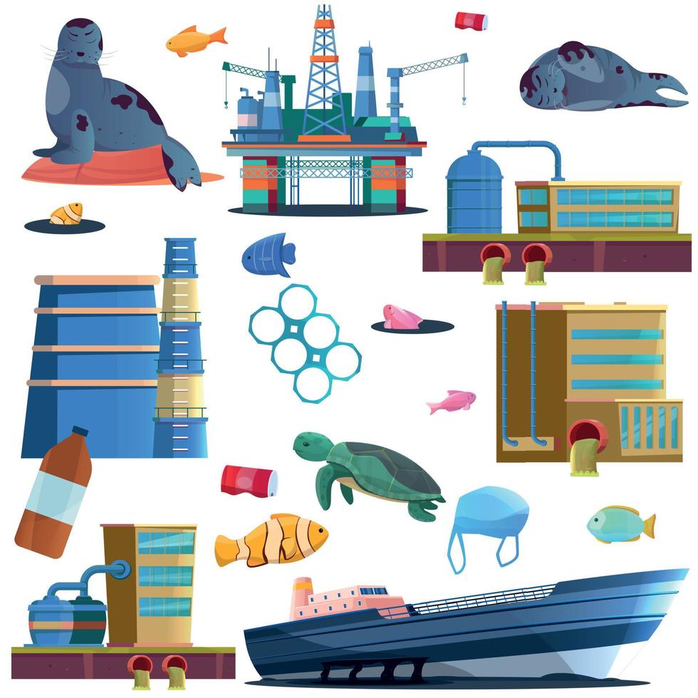 Ocean Problem Flat Set vector