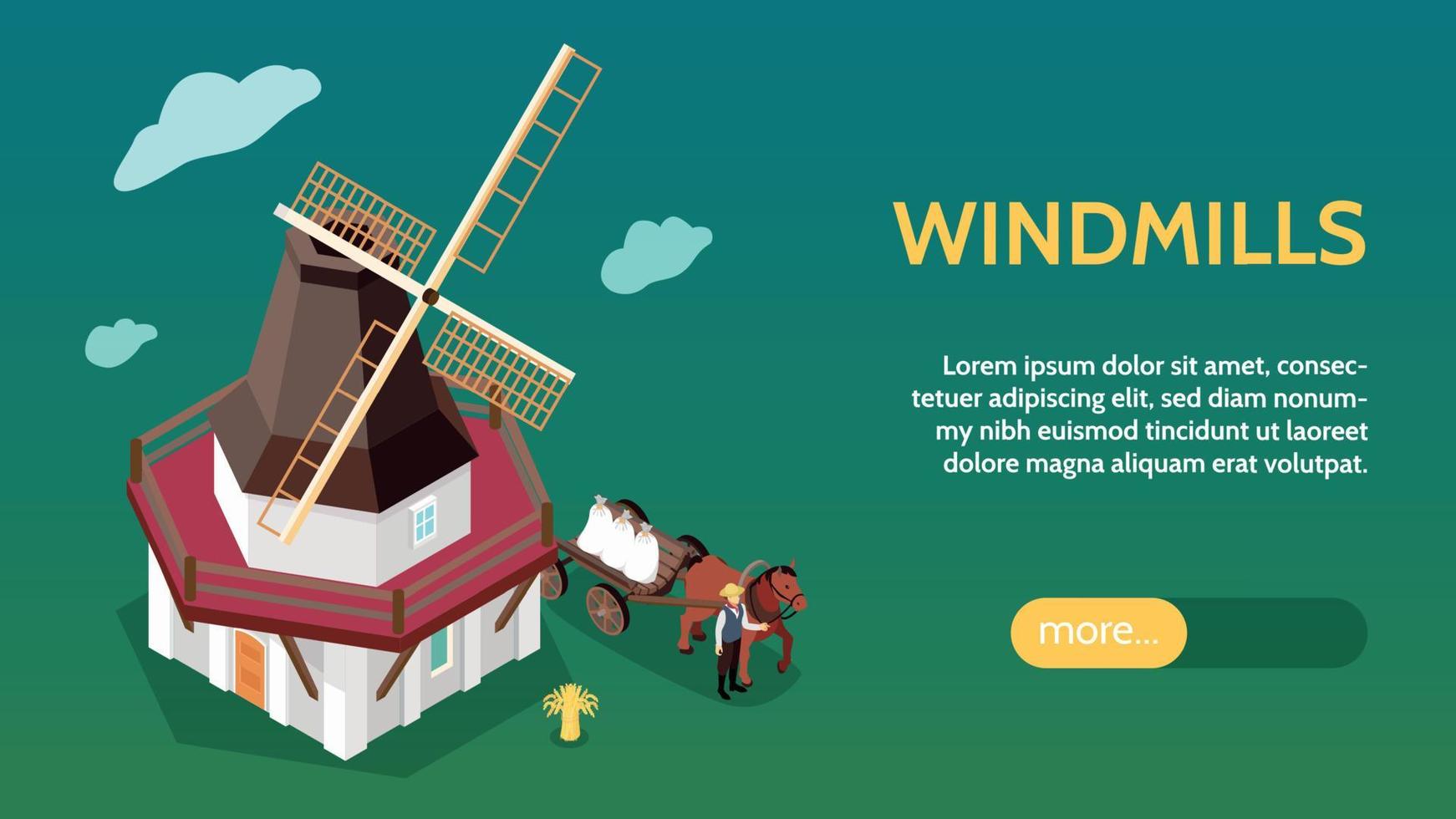 Windmills Isometric Web Banner vector