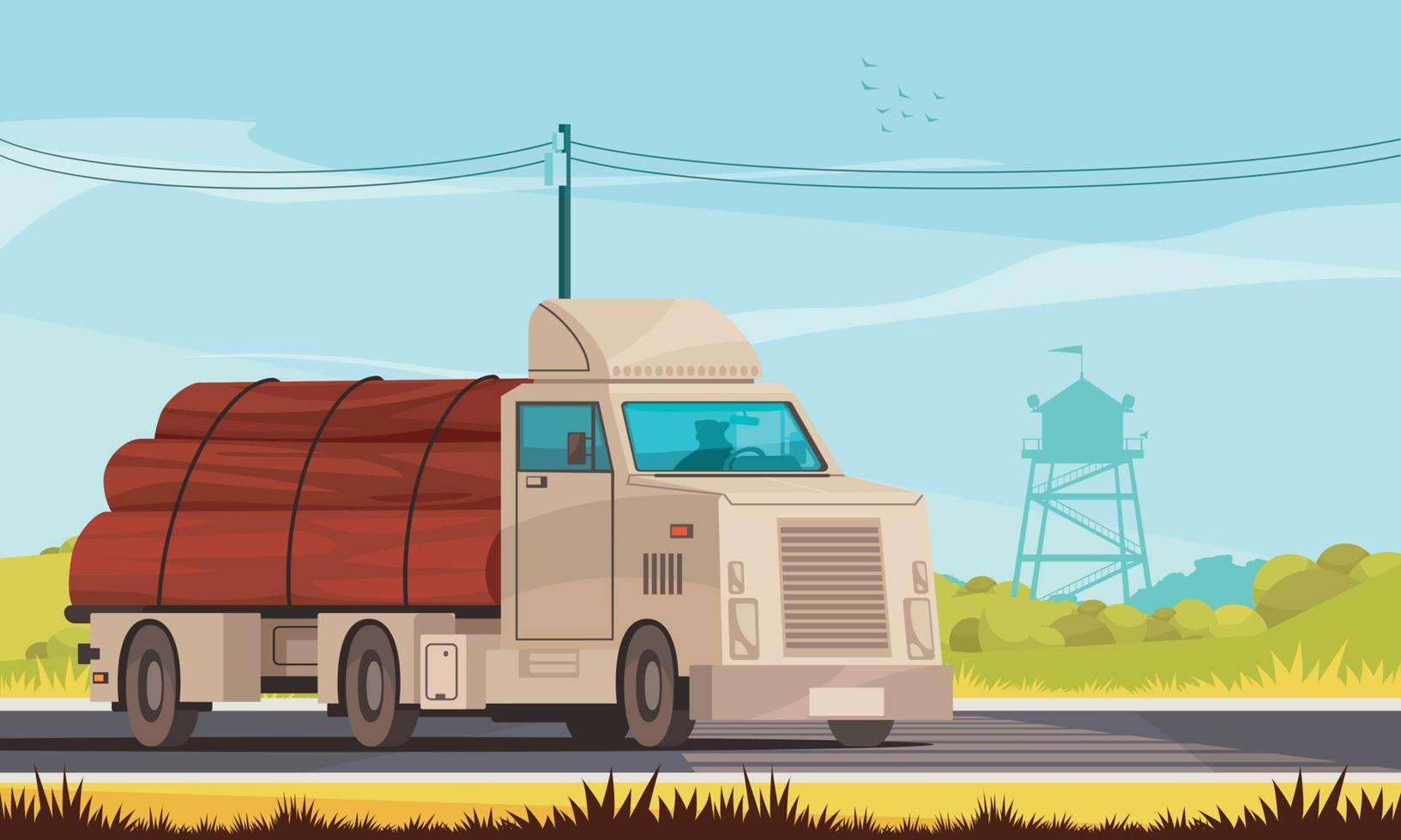 Lumberjack Transport Cartoon Composition vector