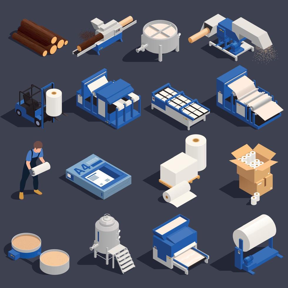 Paper Production Isometric Icon Set vector