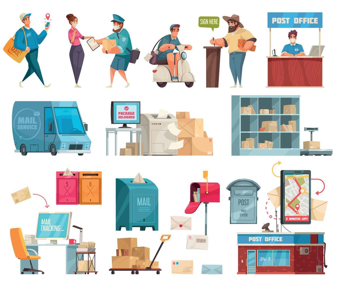 Post Office Cartoon Set vector